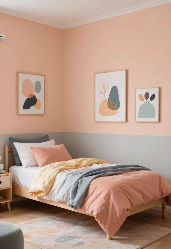 15 Stunning Two-Color Combinations for Bedroom Walls That Will Inspire You! - 9. Playful Peach and Gray 1