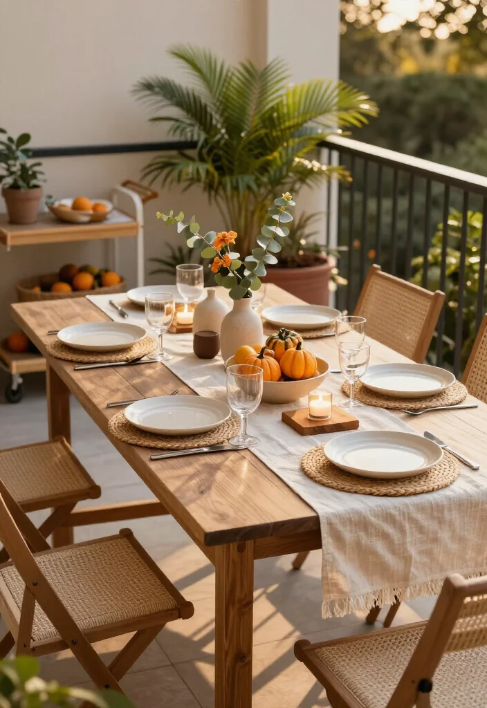 15 Thanksgiving Outdoor Table Setups for Warm-Weather Climates: Beautiful Ideas for a Festive Gathering - 10. Small Balcony Thanksgiving for Two or Four 1
