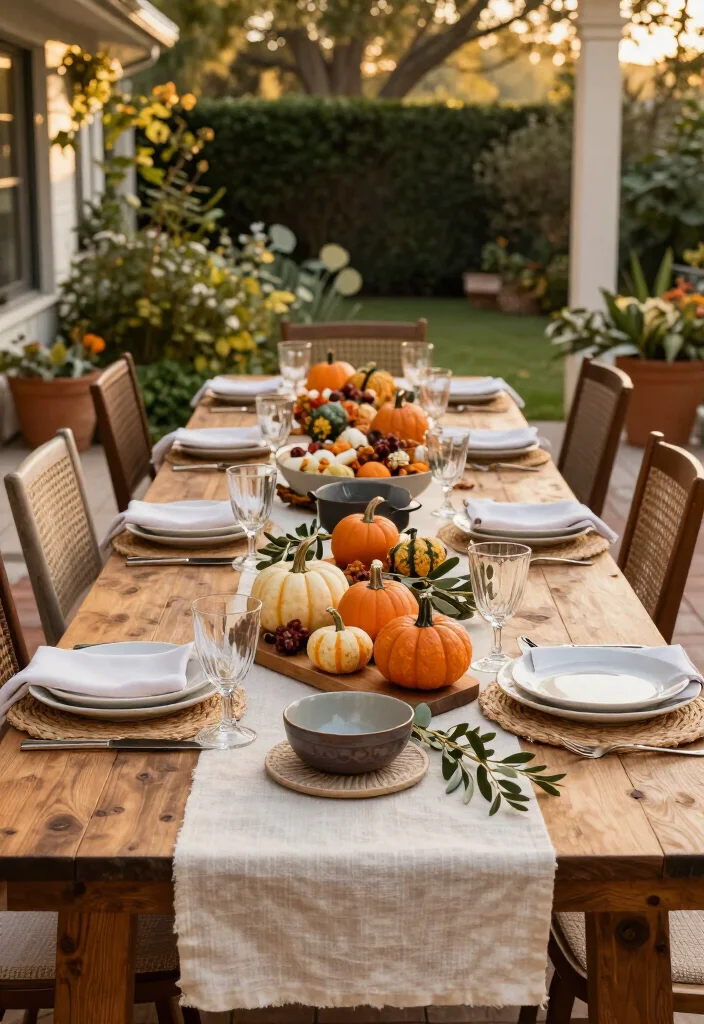 15 Thanksgiving Outdoor Table Setups for Warm-Weather Climates: Beautiful Ideas for a Festive Gathering - 13. Long Family-Style Table with Shared Platters 1