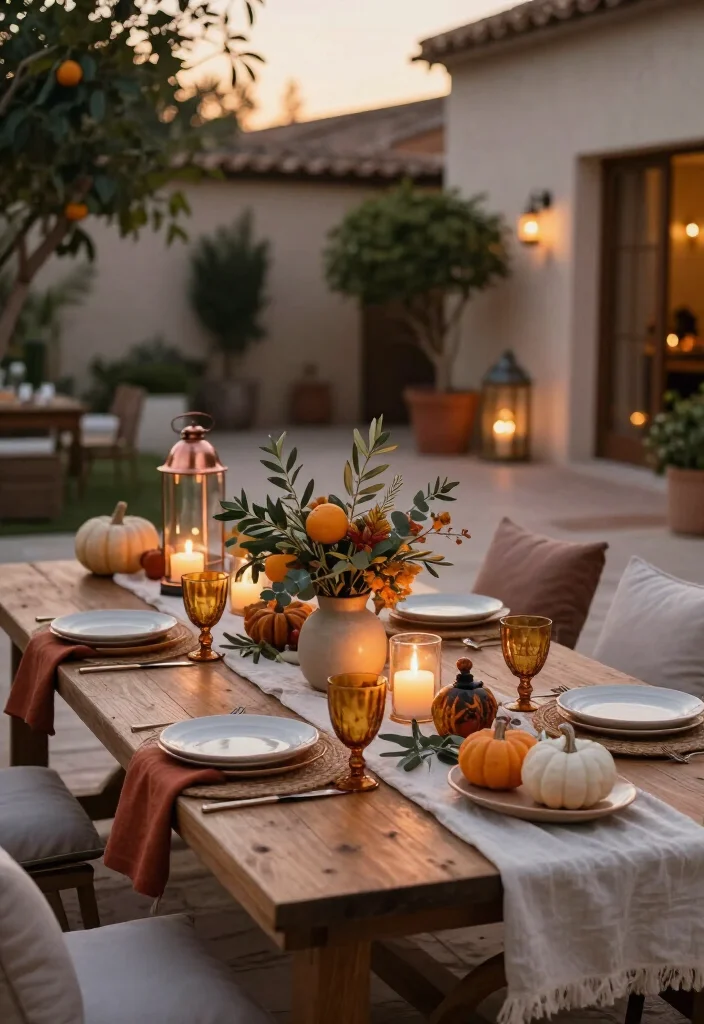 15 Thanksgiving Outdoor Table Setups for Warm-Weather Climates: Beautiful Ideas for a Festive Gathering - 15. Candlelit Courtyard Table for a Warm Evening 1
