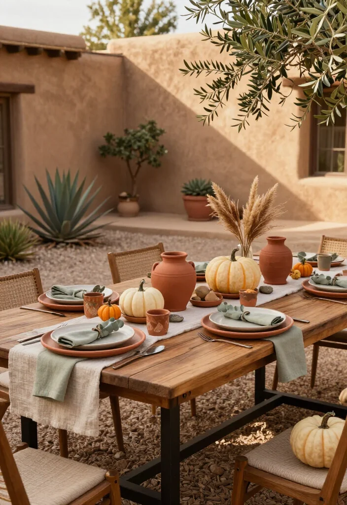 15 Thanksgiving Outdoor Table Setups for Warm-Weather Climates: Beautiful Ideas for a Festive Gathering - 5. Desert Courtyard in Terracotta and Sage 1