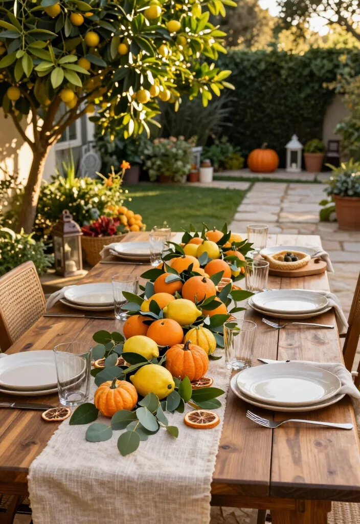 15 Thanksgiving Outdoor Table Setups for Warm-Weather Climates: Beautiful Ideas for a Festive Gathering - 6. A Fresh Citrus Garland Centerpiece 1
