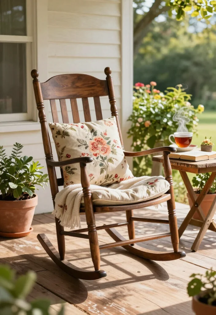 16 Charming Rustic Vintage Porch Decor Ideas to Make Your Home Feel Extra Cozy (Don't Miss #12!) - 1. Vintage Rocking Chair 1