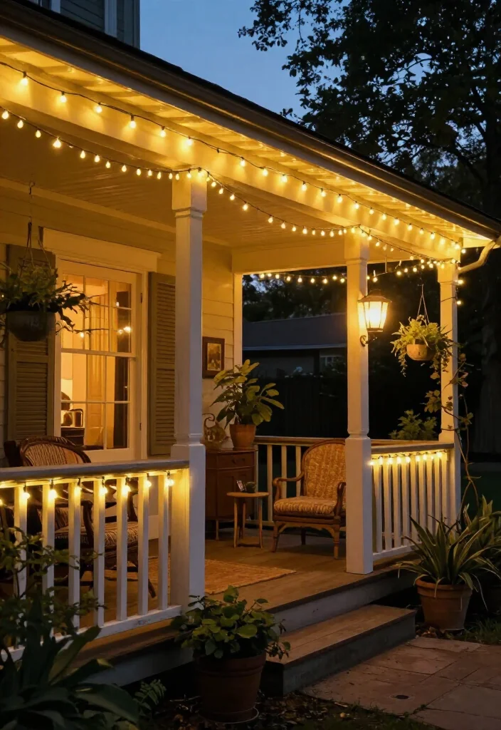 16 Charming Rustic Vintage Porch Decor Ideas to Make Your Home Feel Extra Cozy (Don't Miss #12!) - 10. String Lights 1