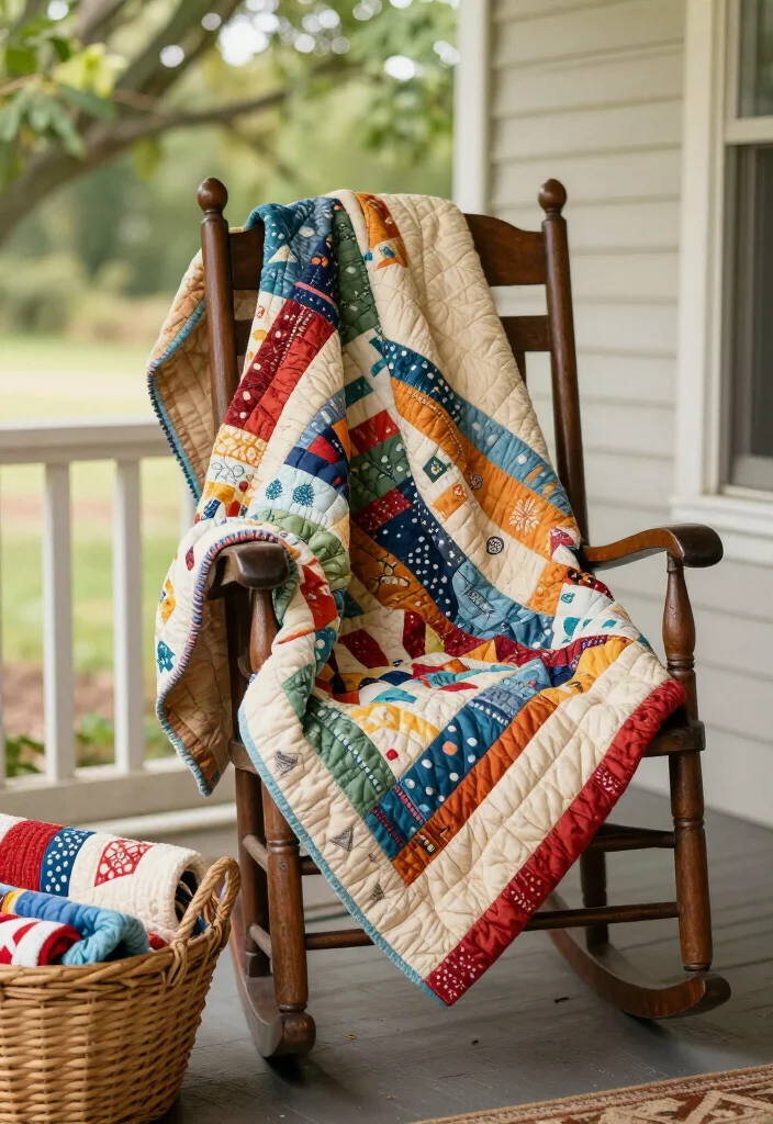 16 Charming Rustic Vintage Porch Decor Ideas to Make Your Home Feel Extra Cozy (Don't Miss #12!) - 12. Quilted Blankets 1