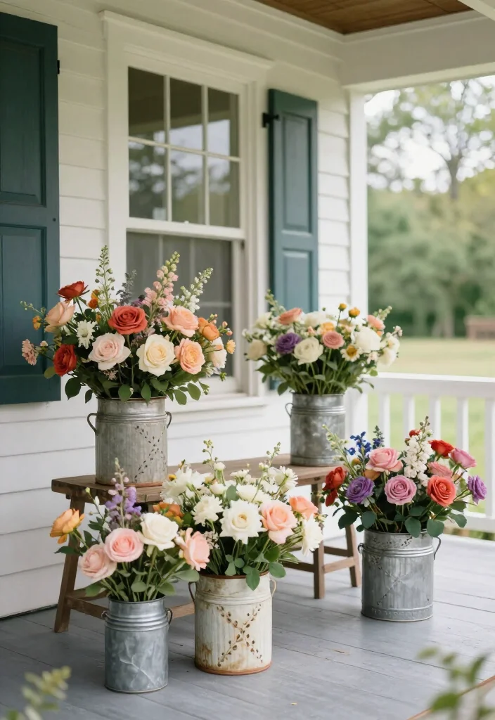 16 Charming Rustic Vintage Porch Decor Ideas to Make Your Home Feel Extra Cozy (Don't Miss #12!) - 15. Floral Arrangements 1