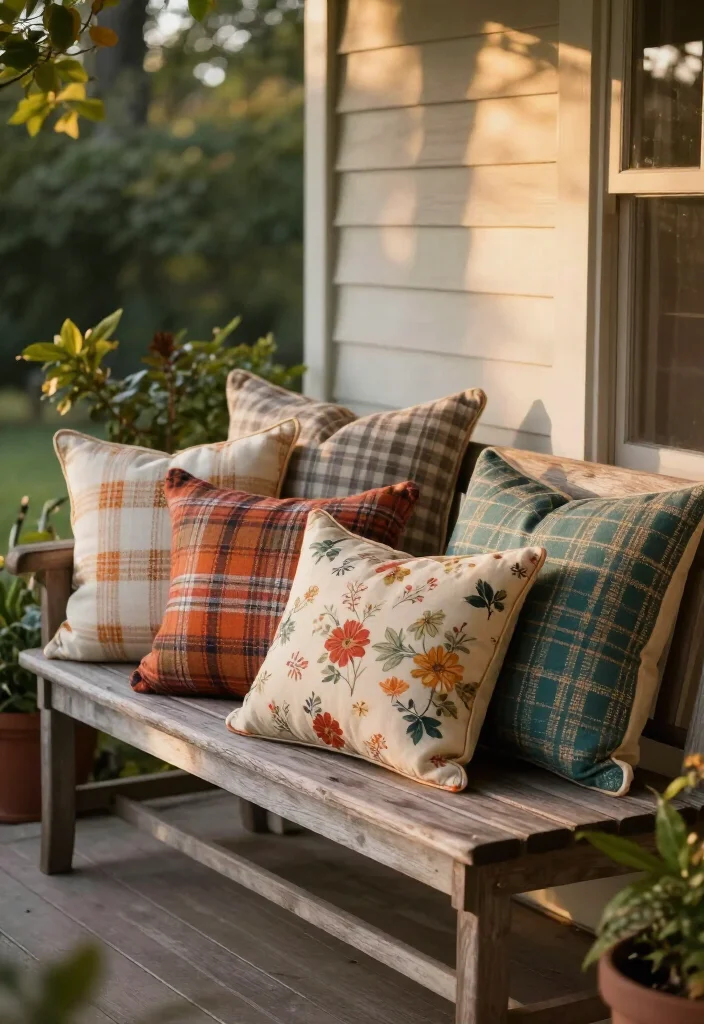 16 Charming Rustic Vintage Porch Decor Ideas to Make Your Home Feel Extra Cozy (Don't Miss #12!) - 4. Cozy Throw Pillows 1