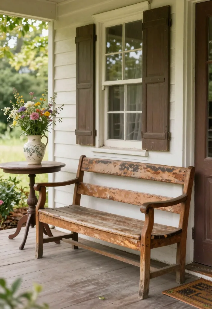 16 Charming Rustic Vintage Porch Decor Ideas to Make Your Home Feel Extra Cozy (Don't Miss #12!) - 5. Antique Furniture 1