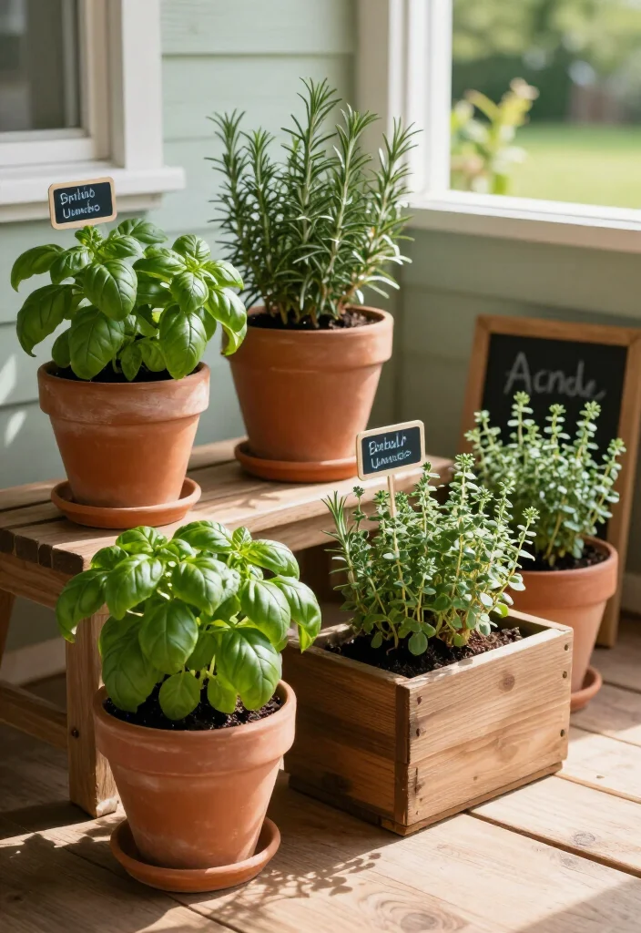 16 Charming Rustic Vintage Porch Decor Ideas to Make Your Home Feel Extra Cozy (Don't Miss #12!) - 7. Potted Herbs 1