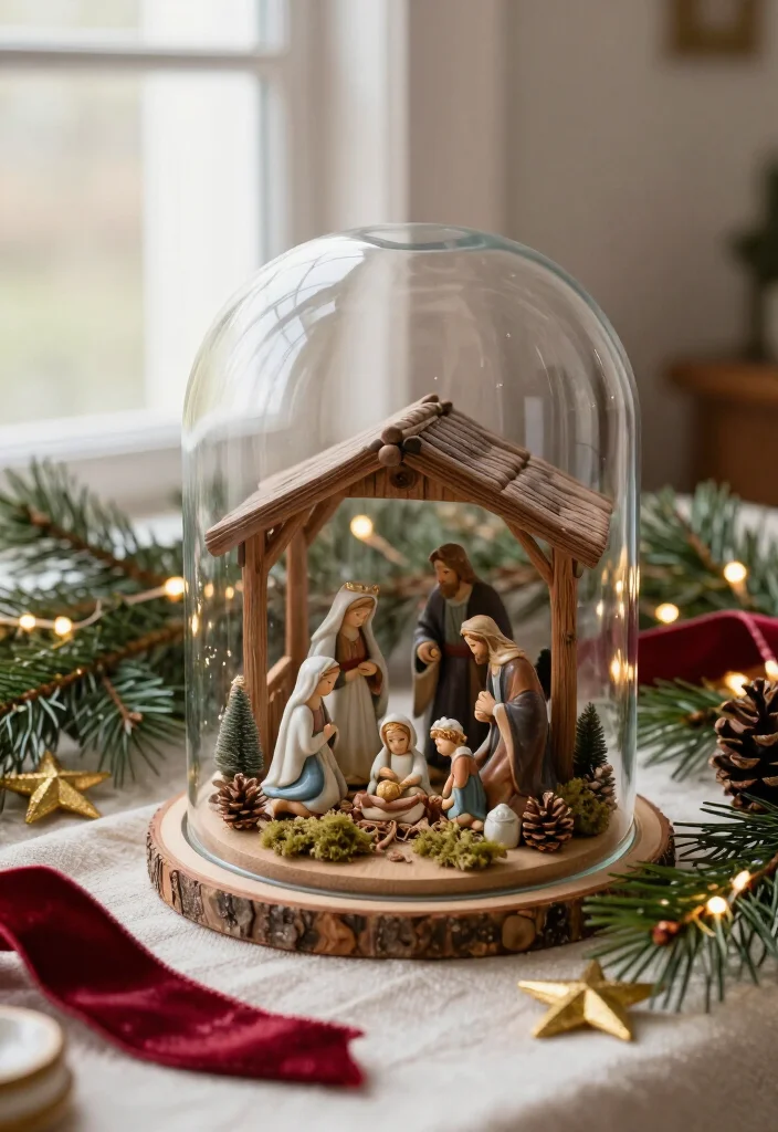 16 Stunning Nativity Set Display Ideas That'll Make Your Christmas Decor the Talk of the Season - 11. Let a Glass Cloche Protect a Tiny Nativity 1