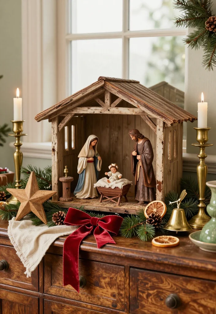16 Stunning Nativity Set Display Ideas That'll Make Your Christmas Decor the Talk of the Season - 12. Style a Vintage Nativity with Heirloom Details 1