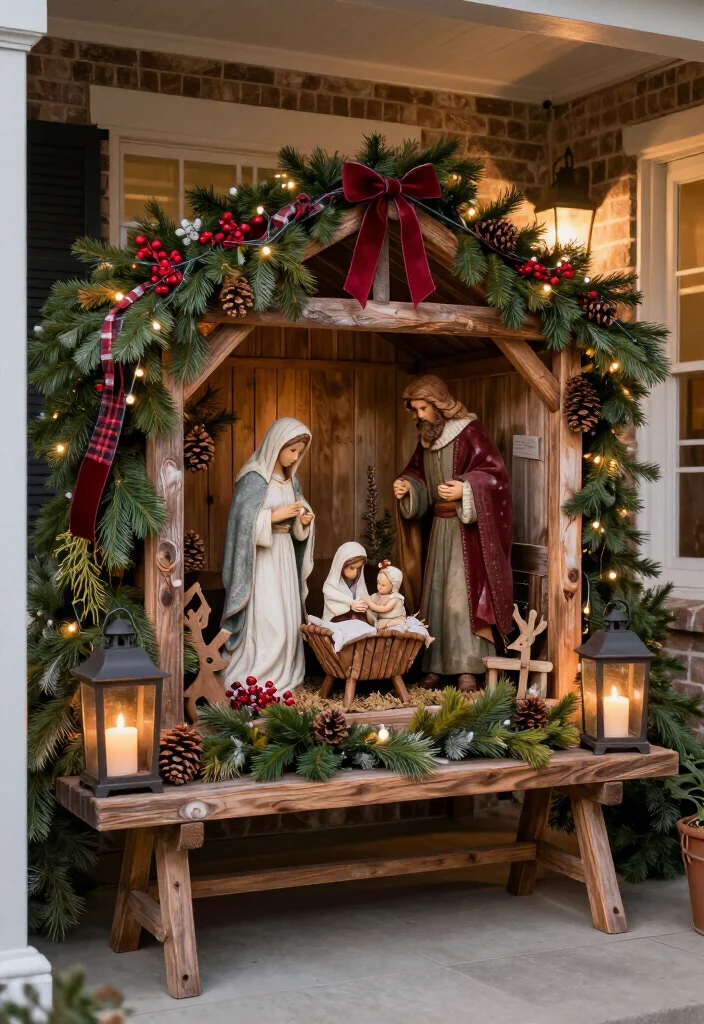16 Stunning Nativity Set Display Ideas That'll Make Your Christmas Decor the Talk of the Season - 13. Bring the Nativity Outdoors to the Covered Porch 1