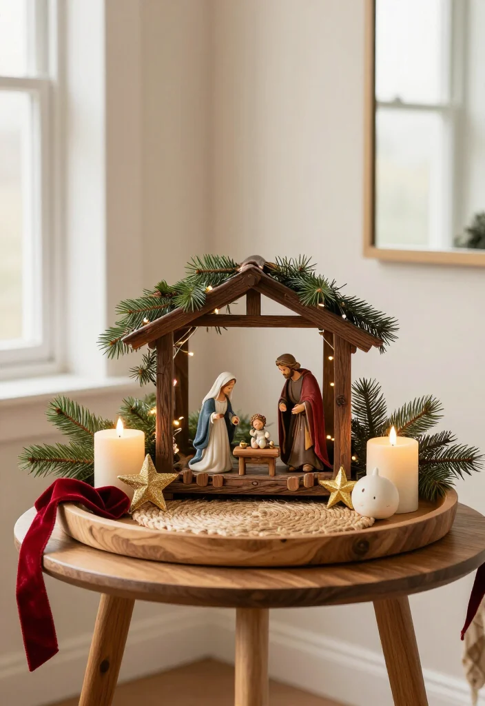 16 Stunning Nativity Set Display Ideas That'll Make Your Christmas Decor the Talk of the Season - 19. Make a Small Apartment Table Feel Grand 1