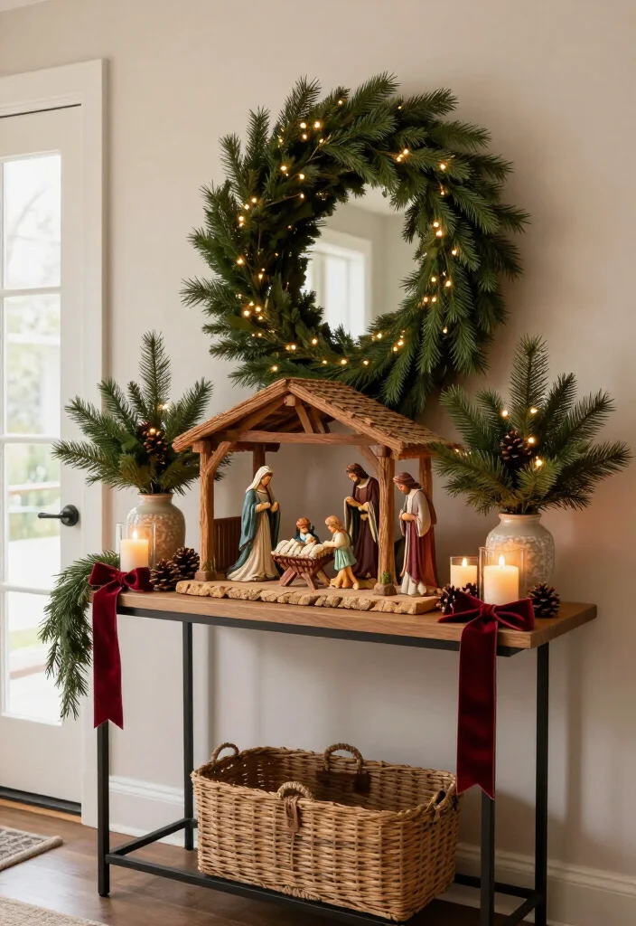 16 Stunning Nativity Set Display Ideas That'll Make Your Christmas Decor the Talk of the Season - 2. Welcome Guests with an Entryway Nativity 1