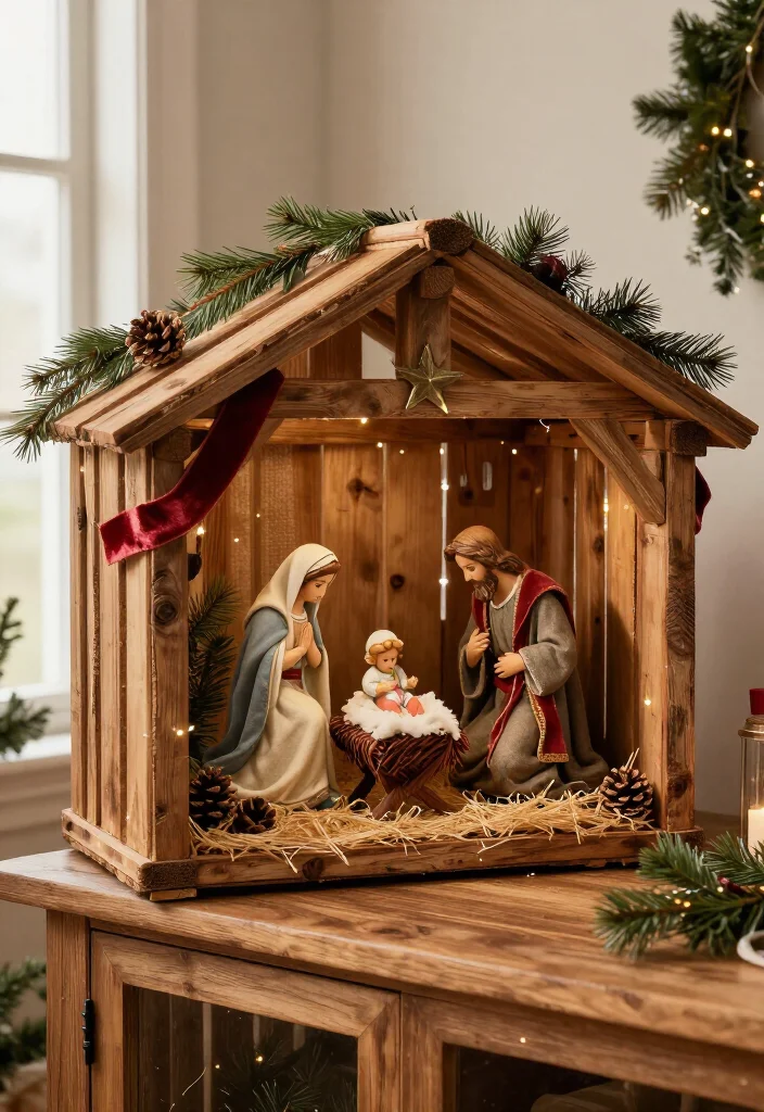 16 Stunning Nativity Set Display Ideas That'll Make Your Christmas Decor the Talk of the Season - 4. Create a Rustic Crate Stable with Farmhouse Charm 1