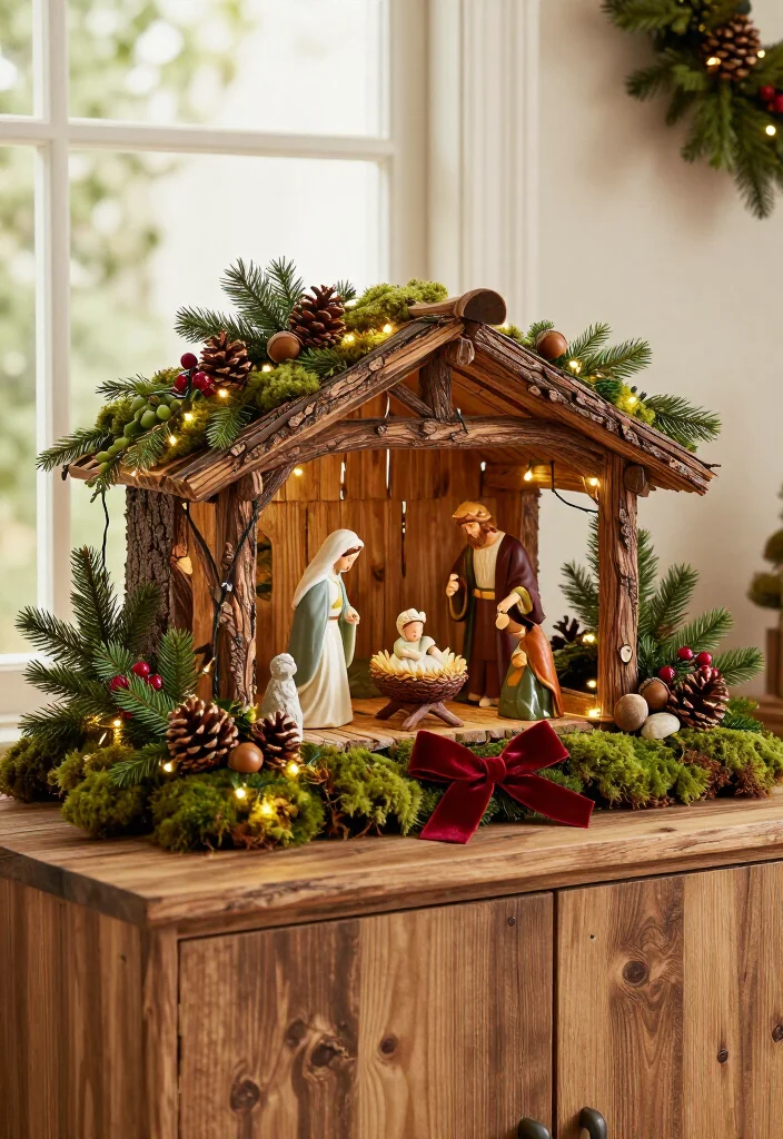 16 Stunning Nativity Set Display Ideas That'll Make Your Christmas Decor the Talk of the Season - 6. Build a Woodland Nativity with Moss and Pinecones 1