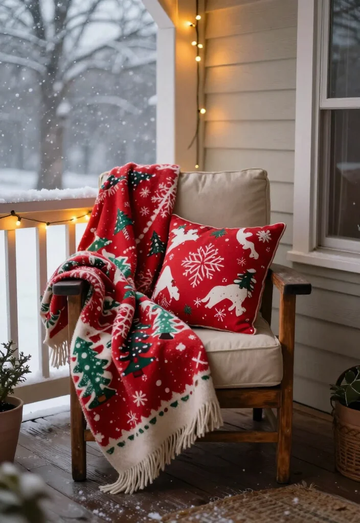 17 Affordable Christmas Porch Decor Under $50 That Will Dazzle Your Guests! 33 17 Affordable Christmas Porch Decor Under $50 That Will Dazzle Your Guests! - 10. Cozy Textiles and Blankets 1