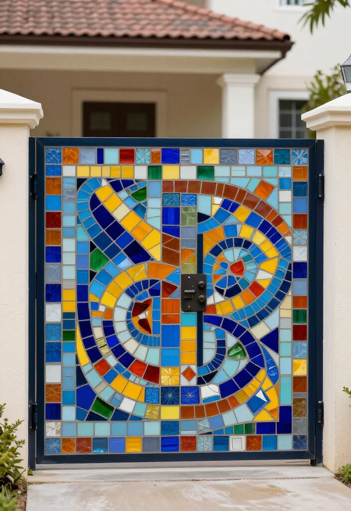 17 BEST Driveway Gate Ideas That Will Transform Your Curb Appeal (You Won't Believe #5!) - 15. Artistic Mosaic Gate 1