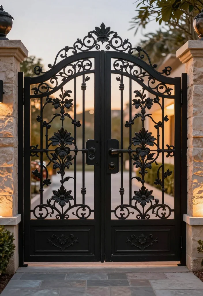 17 BEST Driveway Gate Ideas That Will Transform Your Curb Appeal (You Won't Believe #5!) - 5. Artistic Wrought Iron Gate 1