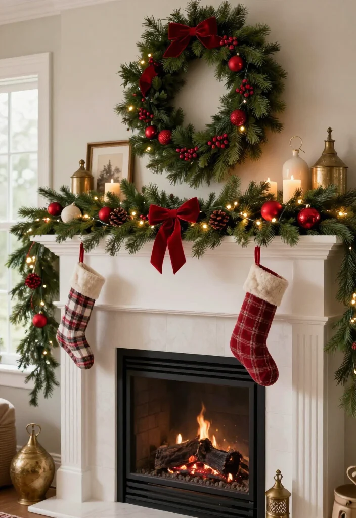 17 Best Christmas Mantel Decor Ideas That’ll Make Your Fireplace the Star of the Season (You’ll Want to Copy #9!) 2 17 Best Christmas Mantel Decor Ideas That’ll Make Your Fireplace the Star of the Season (You’ll Want to Copy #9!) - 1. Classic Red-and-Green Christmas Mantel 1
