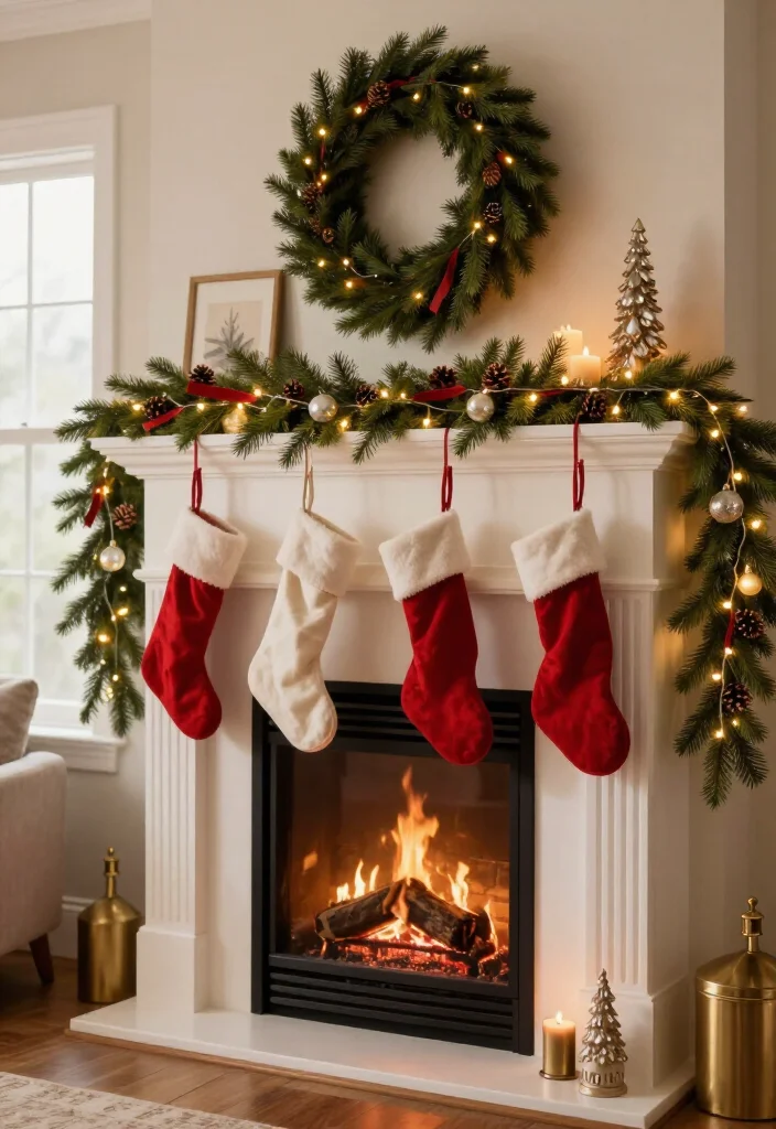 17 Best Christmas Mantel Decor Ideas That’ll Make Your Fireplace the Star of the Season (You’ll Want to Copy #9!) 23 17 Best Christmas Mantel Decor Ideas That’ll Make Your Fireplace the Star of the Season (You’ll Want to Copy #9!) - 10. Small-Space Christmas Mantel for Apartments 1