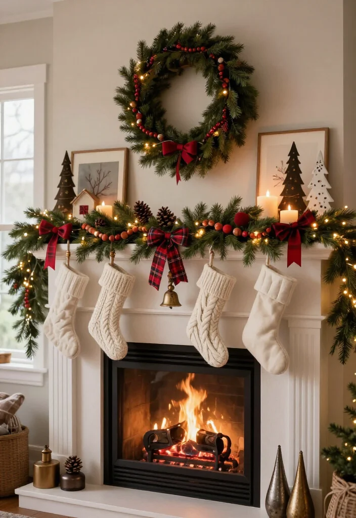 17 Best Christmas Mantel Decor Ideas That’ll Make Your Fireplace the Star of the Season (You’ll Want to Copy #9!) 24 17 Best Christmas Mantel Decor Ideas That’ll Make Your Fireplace the Star of the Season (You’ll Want to Copy #9!) - 11. Farmhouse Plaid and Cozy Knit Mantel 1