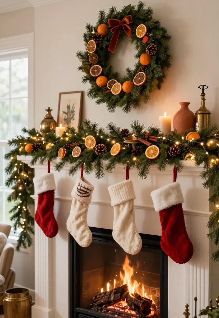 17 Best Christmas Mantel Decor Ideas That’ll Make Your Fireplace the Star of the Season (You’ll Want to Copy #9!) 59 17 Best Christmas Mantel Decor Ideas That’ll Make Your Fireplace the Star of the Season (You’ll Want to Copy #9!) - 14. Dried Citrus and Natural Winter Greenery 1