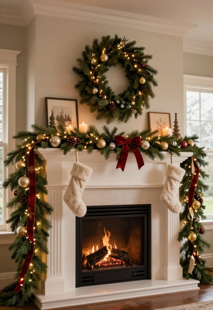 17 Best Christmas Mantel Decor Ideas That’ll Make Your Fireplace the Star of the Season (You’ll Want to Copy #9!) 3 17 Best Christmas Mantel Decor Ideas That’ll Make Your Fireplace the Star of the Season (You’ll Want to Copy #9!) - 2. Oversized Garland for a Big, Layered Statement 1