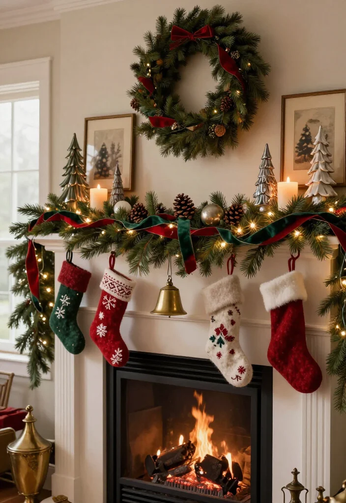 17 Best Christmas Mantel Decor Ideas That’ll Make Your Fireplace the Star of the Season (You’ll Want to Copy #9!) 5 17 Best Christmas Mantel Decor Ideas That’ll Make Your Fireplace the Star of the Season (You’ll Want to Copy #9!) - 4. Vintage Christmas Mantel with Nostalgic Charm 1