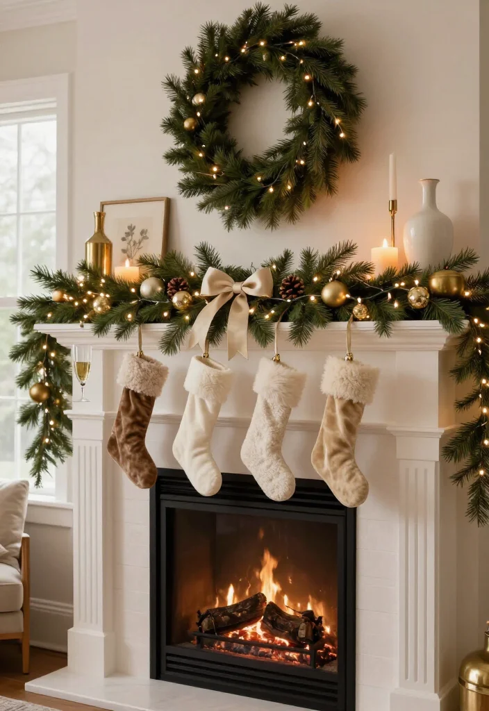 17 Best Christmas Mantel Decor Ideas That’ll Make Your Fireplace the Star of the Season (You’ll Want to Copy #9!) 6 17 Best Christmas Mantel Decor Ideas That’ll Make Your Fireplace the Star of the Season (You’ll Want to Copy #9!) - 5. Elegant Gold-and-Cream Holiday Mantel 1