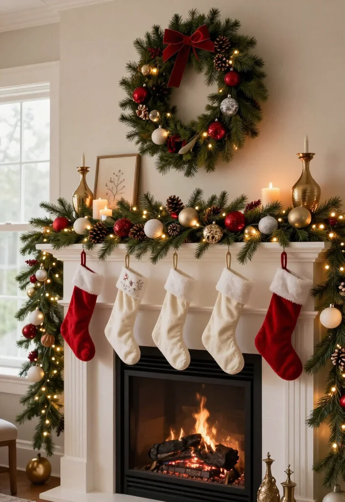 17 Best Christmas Mantel Decor Ideas That’ll Make Your Fireplace the Star of the Season (You’ll Want to Copy #9!) 11 17 Best Christmas Mantel Decor Ideas That’ll Make Your Fireplace the Star of the Season (You’ll Want to Copy #9!) - 8. Ornament-Filled Mantel with Collected Shine 1