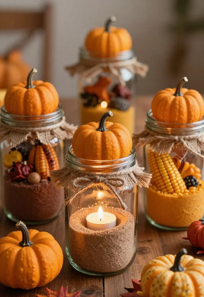 17 Best Thanksgiving Decor Ideas Under $100 That Will WOW Your Guests! - 13. Elegant Glass Jars with Fall Accents 1