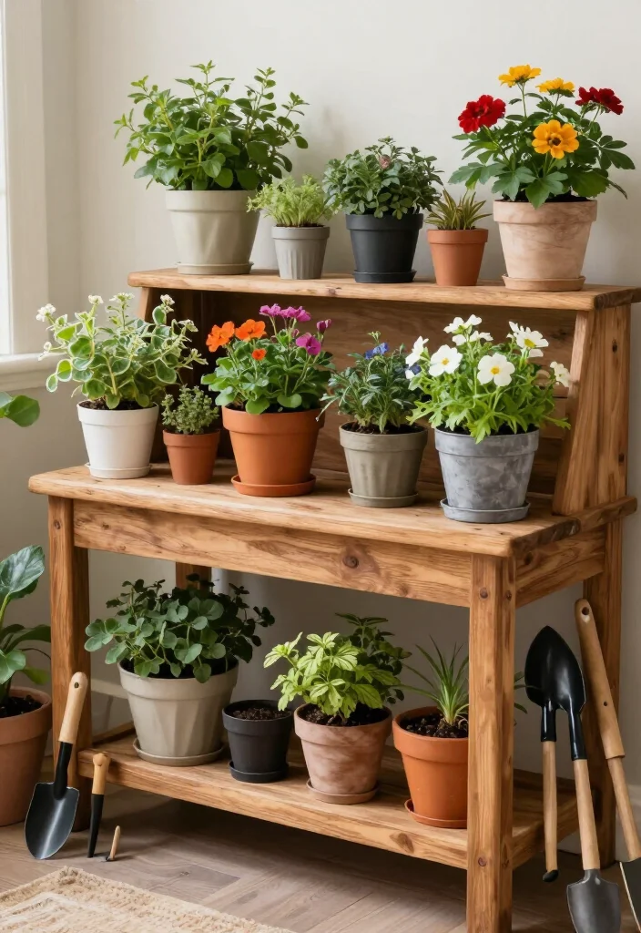 17 Charming Rustic Front Garden Ideas That Will Make Your Neighbors Envious! - 10. Rustic Potting Bench 1