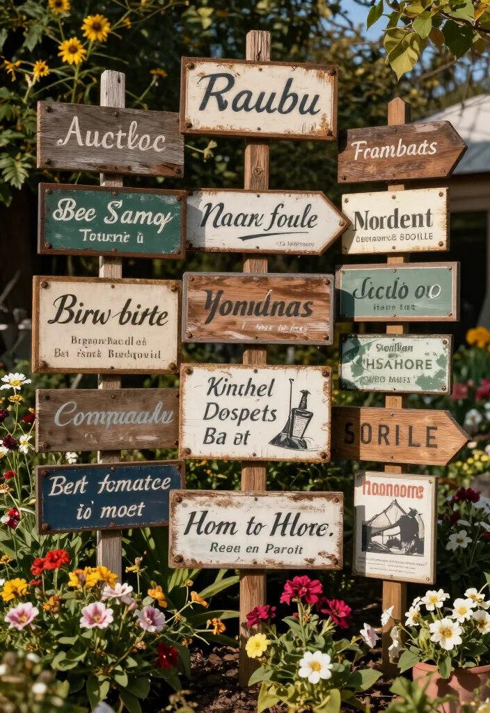 17 Charming Rustic Front Garden Ideas That Will Make Your Neighbors Envious! - 13. Vintage Signage 1