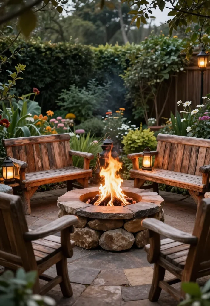17 Charming Rustic Front Garden Ideas That Will Make Your Neighbors Envious! - 7. Cozy Fire Pit Area 1