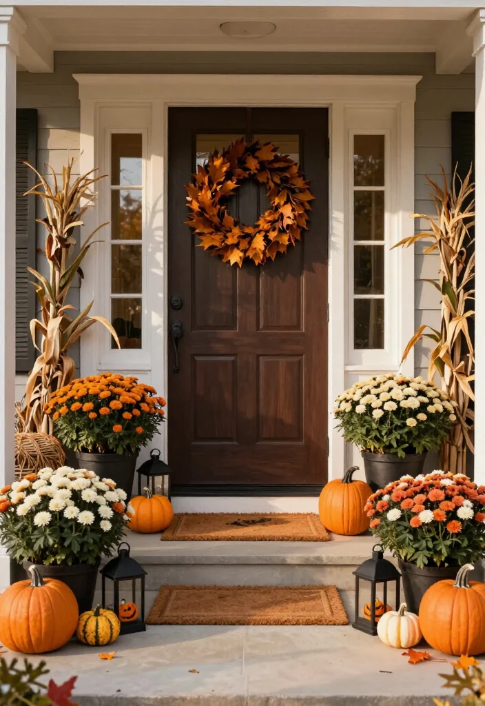 17 Clever Halloween-to-Thanksgiving Porch Decor Ideas That Make the Seasonal Switch Effortless (You’ll Want to Copy #9!) - 10. Put Mums in Removable Cachepots 1
