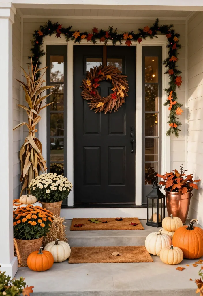 17 Clever Halloween-to-Thanksgiving Porch Decor Ideas That Make the Seasonal Switch Effortless (You’ll Want to Copy #9!) - 14. Use Black, Copper, and Cream for a Softer Halloween Look 1