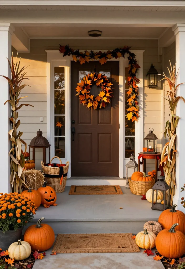 17 Clever Halloween-to-Thanksgiving Porch Decor Ideas That Make the Seasonal Switch Effortless (You’ll Want to Copy #9!) - 17. Keep a Small Seasonal Swap Basket by the Door 1
