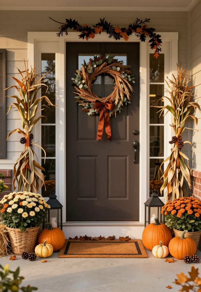 17 Clever Halloween-to-Thanksgiving Porch Decor Ideas That Make the Seasonal Switch Effortless (You’ll Want to Copy #9!) - 2. Use a Reversible Wreath as the Seasonal Anchor 1