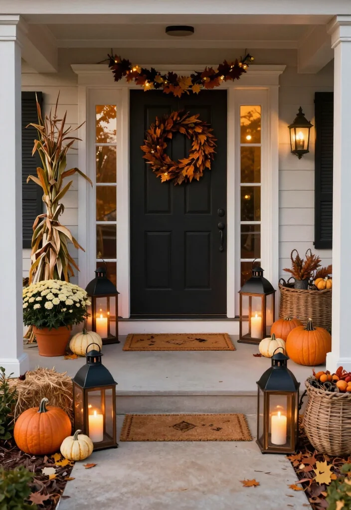 17 Clever Halloween-to-Thanksgiving Porch Decor Ideas That Make the Seasonal Switch Effortless (You’ll Want to Copy #9!) - 6. Cluster Lanterns for a Cozy Glow 1