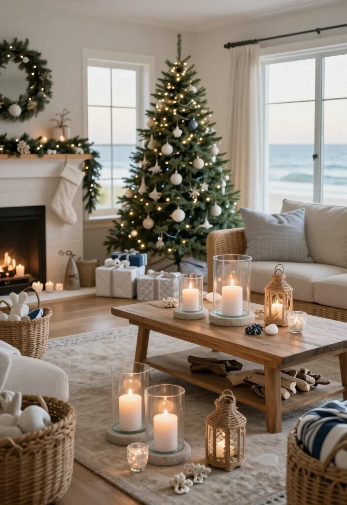 17 Coastal Christmas Home Decor Ideas That’ll Make Your Home Feel Like a Beachside Holiday Escape - 12. Use Candlelight for a Warm Shoreline Glow 1