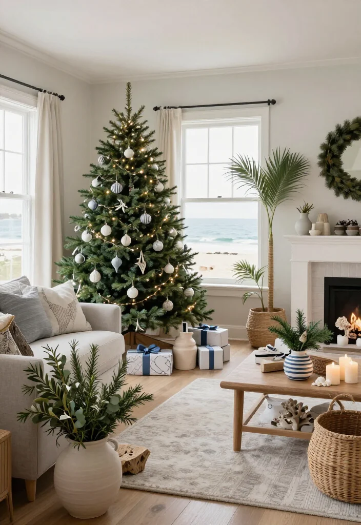 17 Coastal Christmas Home Decor Ideas That’ll Make Your Home Feel Like a Beachside Holiday Escape - 15. Bring in Airy Greenery and Palm Shapes 1