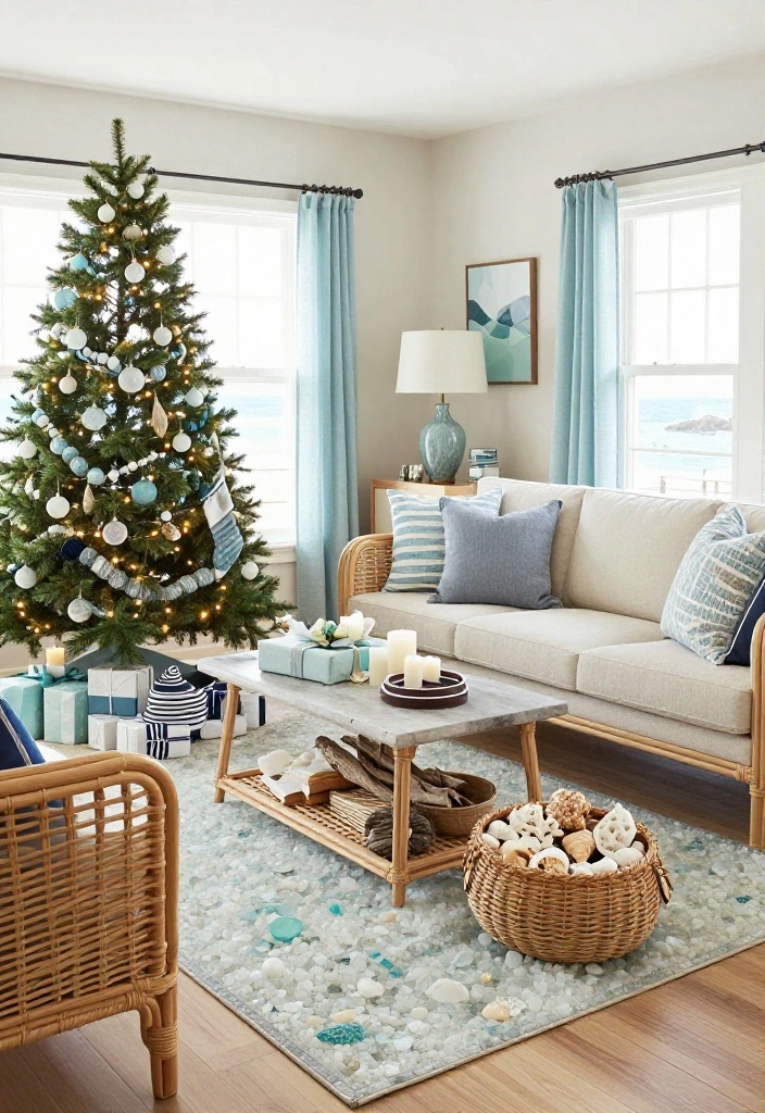 17 Coastal Christmas Home Decor Ideas That’ll Make Your Home Feel Like a Beachside Holiday Escape - 3. Build a Sea Glass Color Palette 1