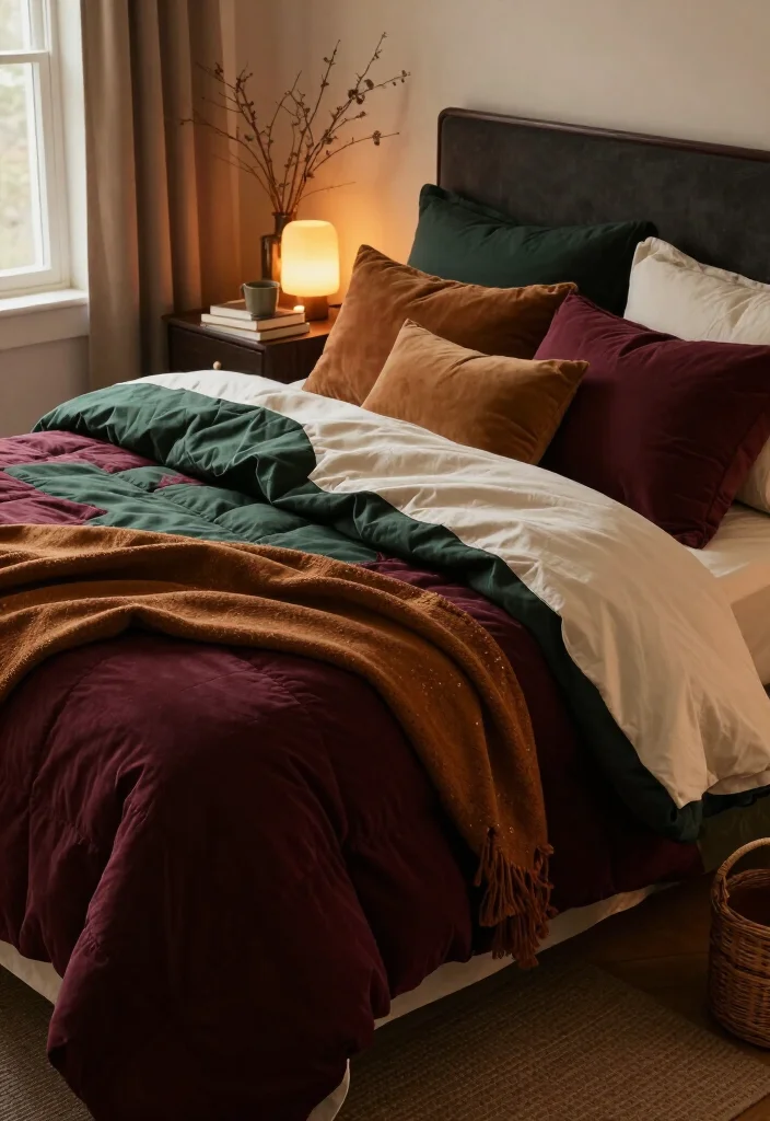 17 Cozy Fall Bedding Combos That'll Make Your Bedroom Feel Like a Warm Hug (You'll Want to Copy #7!) - 13. Dark Academia Burgundy, Forest, and Tobacco 1