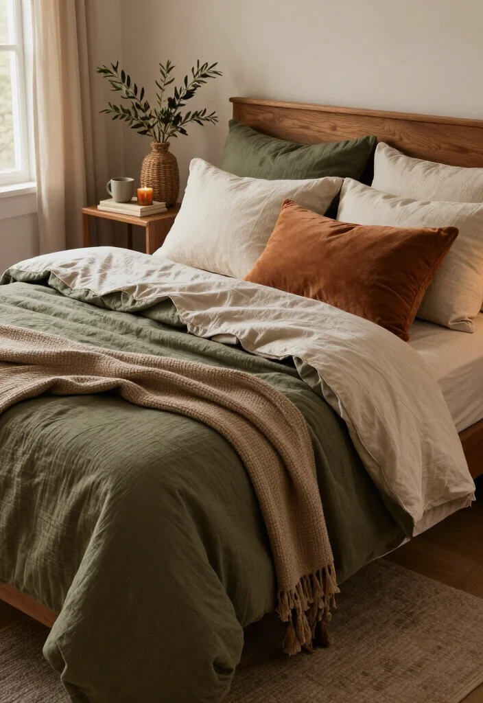17 Cozy Fall Bedding Combos That'll Make Your Bedroom Feel Like a Warm Hug (You'll Want to Copy #7!) - 2. Olive Green, Oatmeal, and Natural Flax 1