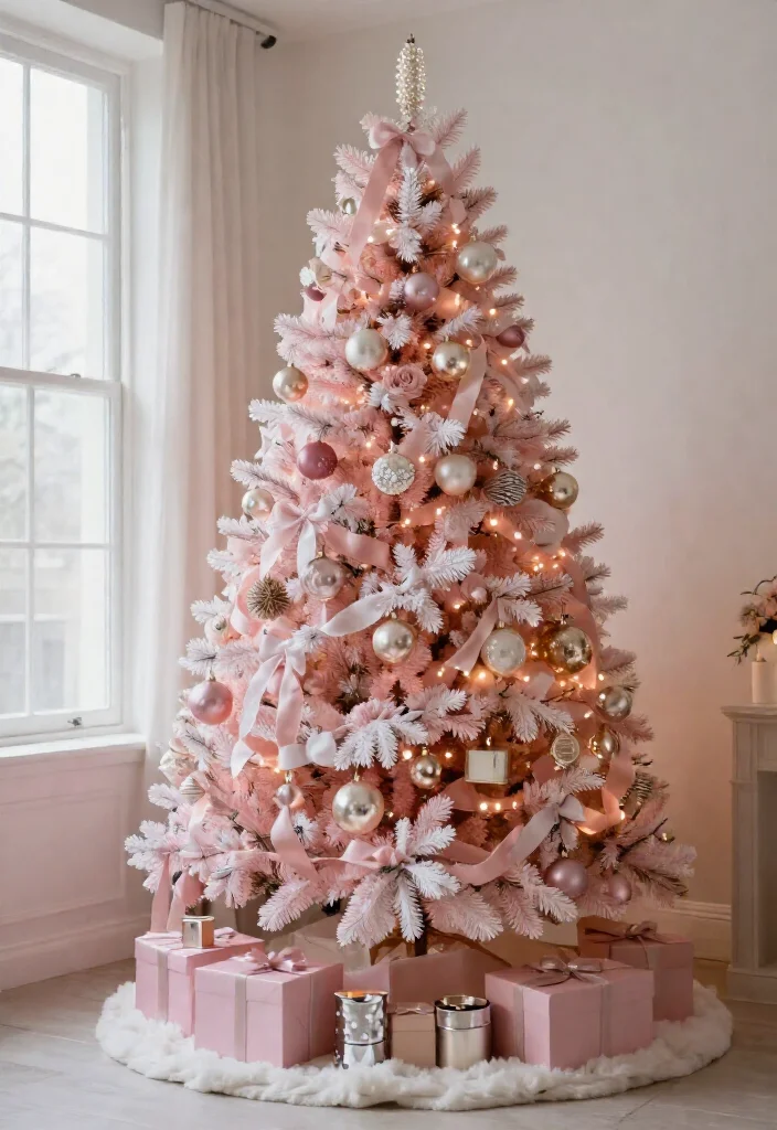 17 Delightful Pink Christmas Tree Decorating Ideas That’ll Make Your Holidays Feel Absolutely Magical - 11. Choose a Soft Pink Flocked Tree 1
