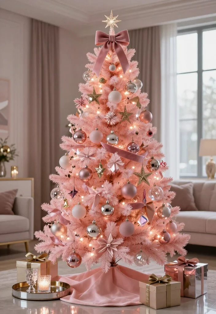 17 Delightful Pink Christmas Tree Decorating Ideas That’ll Make Your Holidays Feel Absolutely Magical - 12. Add Mirrored and Glass Accents 1