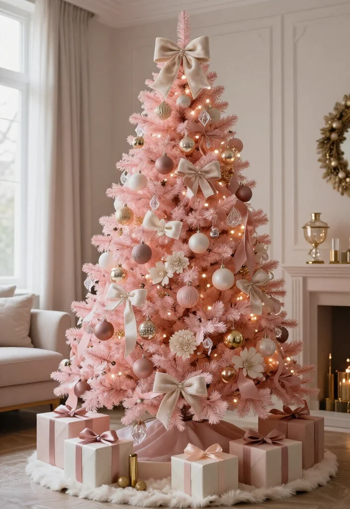 17 Delightful Pink Christmas Tree Decorating Ideas That’ll Make Your Holidays Feel Absolutely Magical - 13. Soften the Look with Champagne and Cream 1
