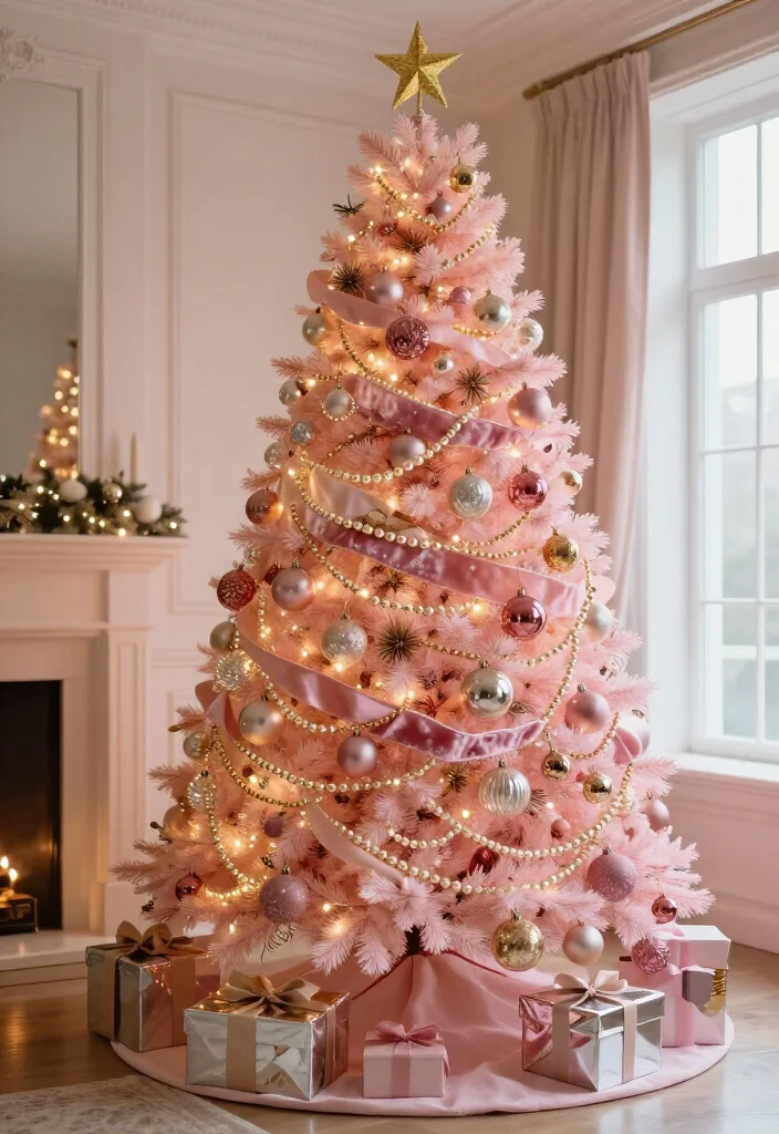 17 Delightful Pink Christmas Tree Decorating Ideas That’ll Make Your Holidays Feel Absolutely Magical - 14. Weave a Beaded Garland Through the Branches 1