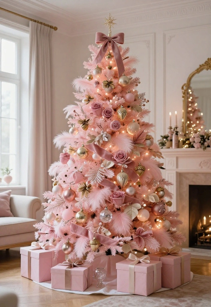 17 Delightful Pink Christmas Tree Decorating Ideas That’ll Make Your Holidays Feel Absolutely Magical - 15. Blend Pink with Luxe Woodland Details 1